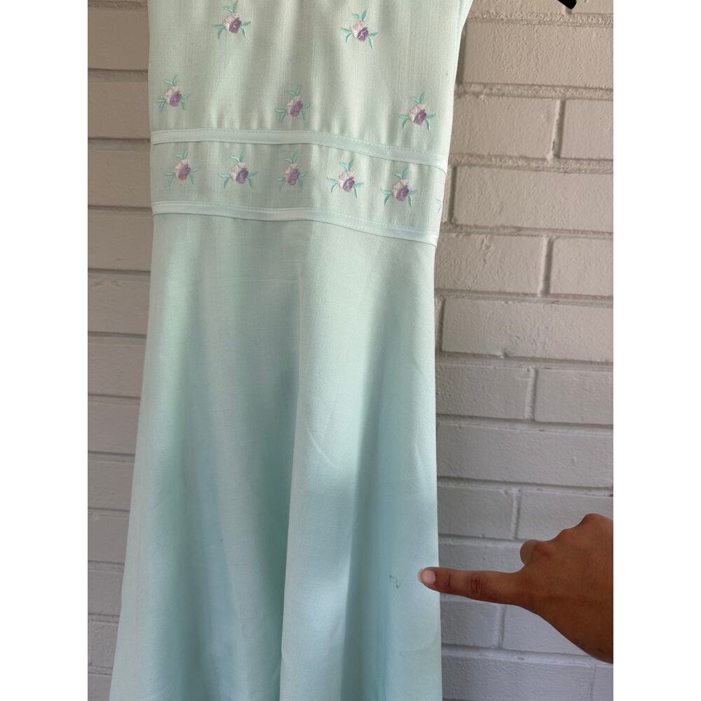 Bonnie Jean Girls Mint Green Embroidered Floral Easter Dress Size 10 Tie Bac - Picture 3 of 7